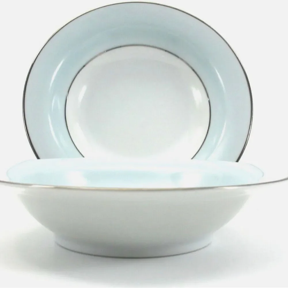 Noritake Bluedale 5533 SALAD BOWL Set of 2  Light Blue Rim Vintage 1950’…